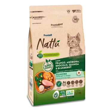 Racao Premier Nattu Gatos Filhotes Abobora 1.5kg lateral